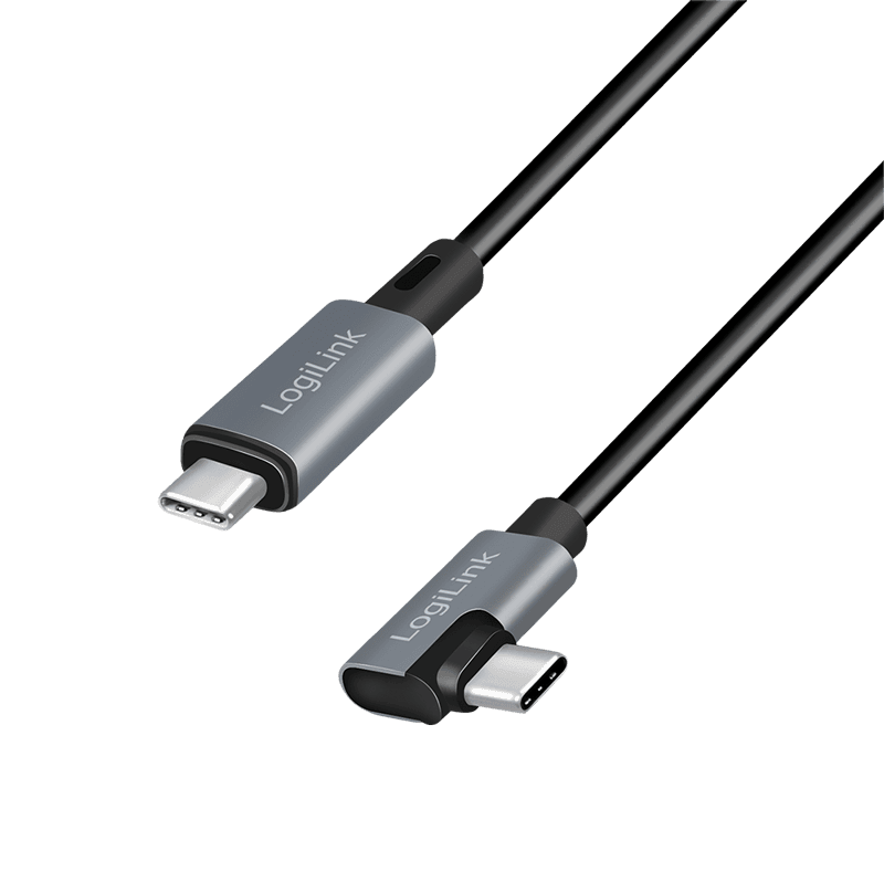 CABLU alimentare si date LOGILINK, pt. smartphone, USB 2.0, USB Type-C (T) la USB Type-C (T) la 90 grade, 1m, PD 100W, 2 x ecranat, plastic, negru, "CU0182" — miniatură
