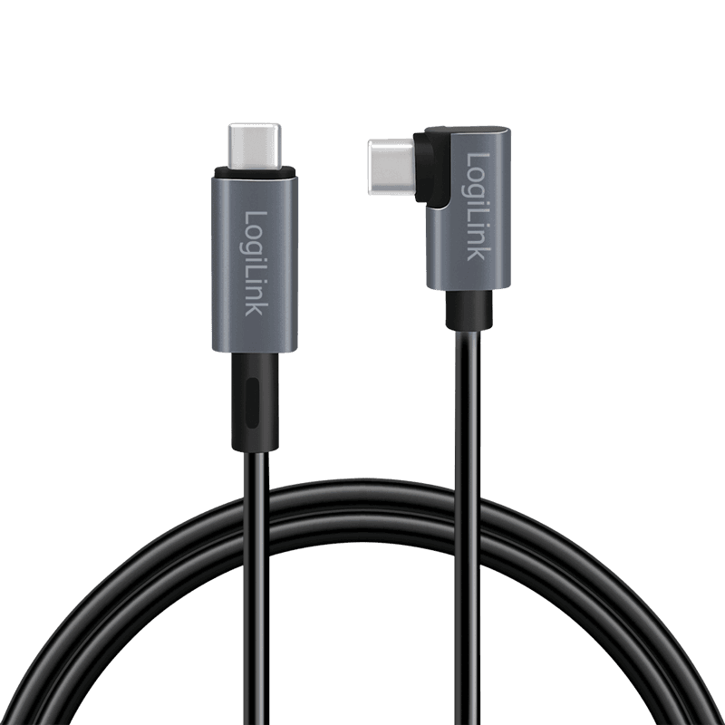CABLU alimentare si date LOGILINK, pt. smartphone, USB 2.0, USB Type-C (T) la USB Type-C (T) la 90 grade, 1m, PD 100W, 2 x ecranat, plastic, negru, "CU0182"