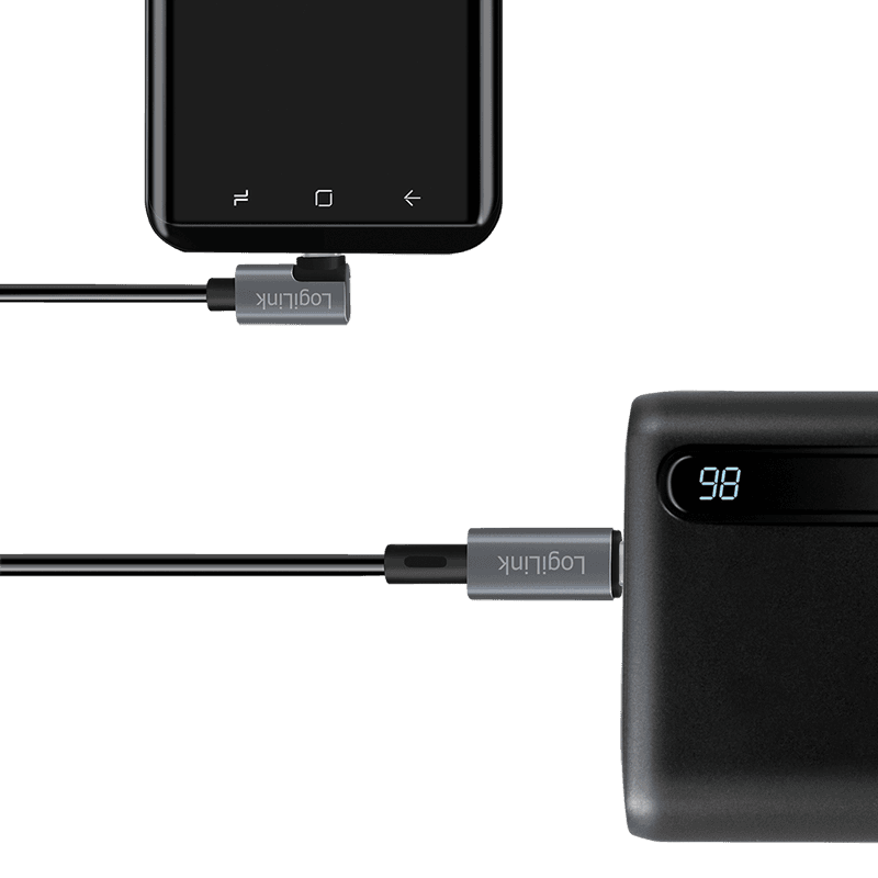 CABLU alimentare si date LOGILINK, pt. smartphone, USB 2.0, USB Type-C (T) la USB Type-C (T) la 90 grade, 1m, PD 100W, 2 x ecranat, plastic, negru, "CU0182" — miniatură