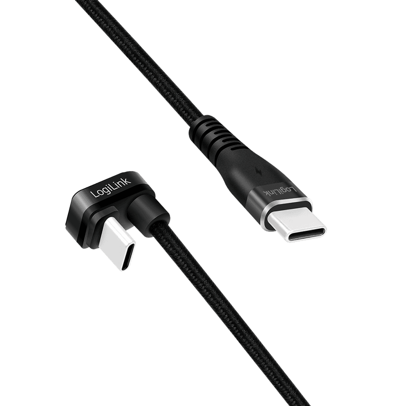CABLU alimentare si date LOGILINK, pt. smartphone, USB 2.0, USB Type-C (T) la USB Type-C (T) la 180 grade, 2m, 2 x ecranat, aluminiu, negru, "CU0191" — miniatură