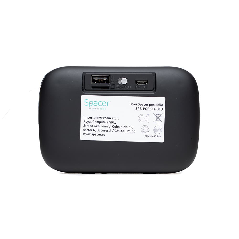 BOXA SPACER portabila bluetooth, POCKET-BLU, RMS: 3W, control volum, acumulator 520mAh, FM (antena interna),timp de functionare pana la 5 ore, distanta de functionare pana la 10m, incarcare USB, BLUE, "SPB-POCKET-BLU" — miniatură
