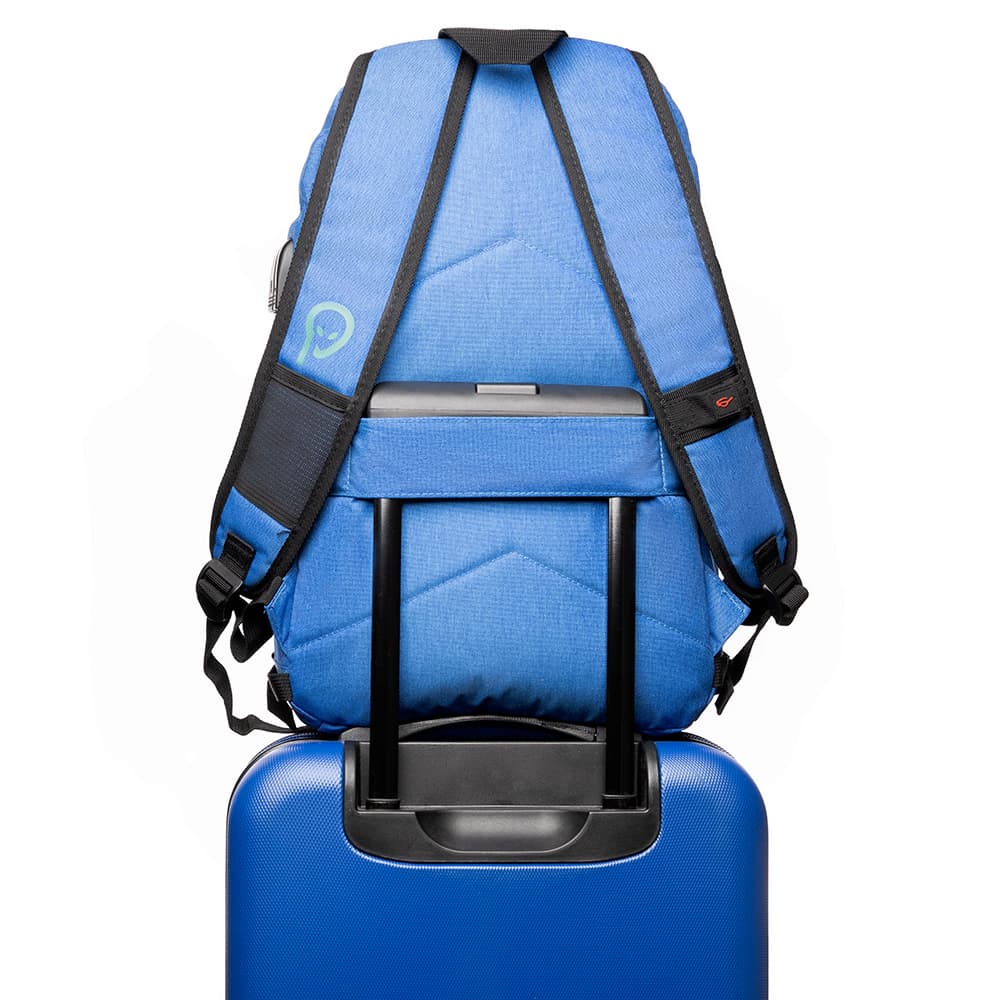 RUCSAC SPACER, pt. notebook de max. 15.6", 2 compartimente, buzunar frontal, buzunar lateral x 2, blocare fermoar, USB 2.0 (M)(pt. acces la Power Bank), Jack 3.5 mm (pt. acces la casti), waterproof, poliester, albastru, "Duke", "SPBP-DUKE-BL" — miniatură