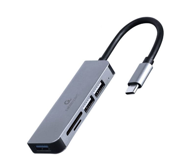 HUB extern GEMBIRD, porturi USB: USB 3.1 x 1, USB 2.0 x 2, conectare prin USB Type-C, suport SD / MicroSD, argintiu, "UHB-CM-CRU3P1U2P2-01"