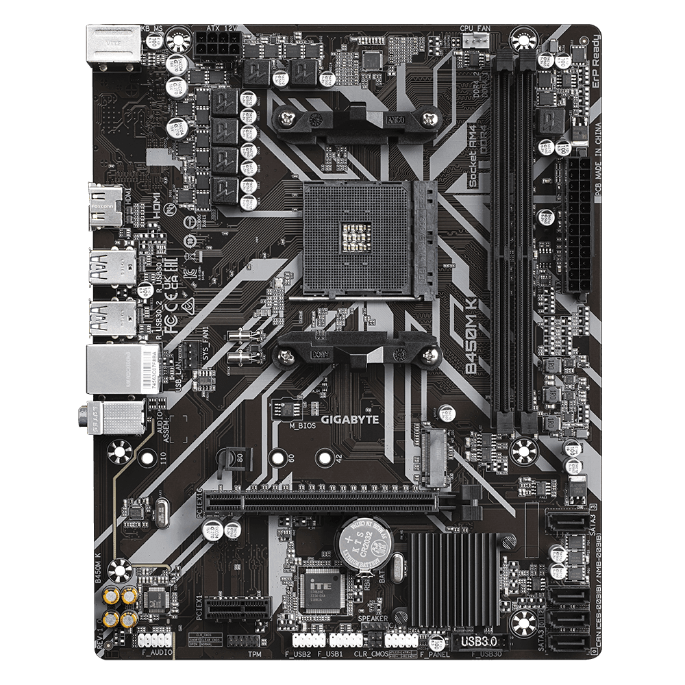 Placa de baza Gigabyte AMD AM4 mATX motherboard withwith LED lighting, DDR4 4400MHz, M.2, SATA 6Gbps and USB 3.1 Gen 2, "B450M K" — miniatură