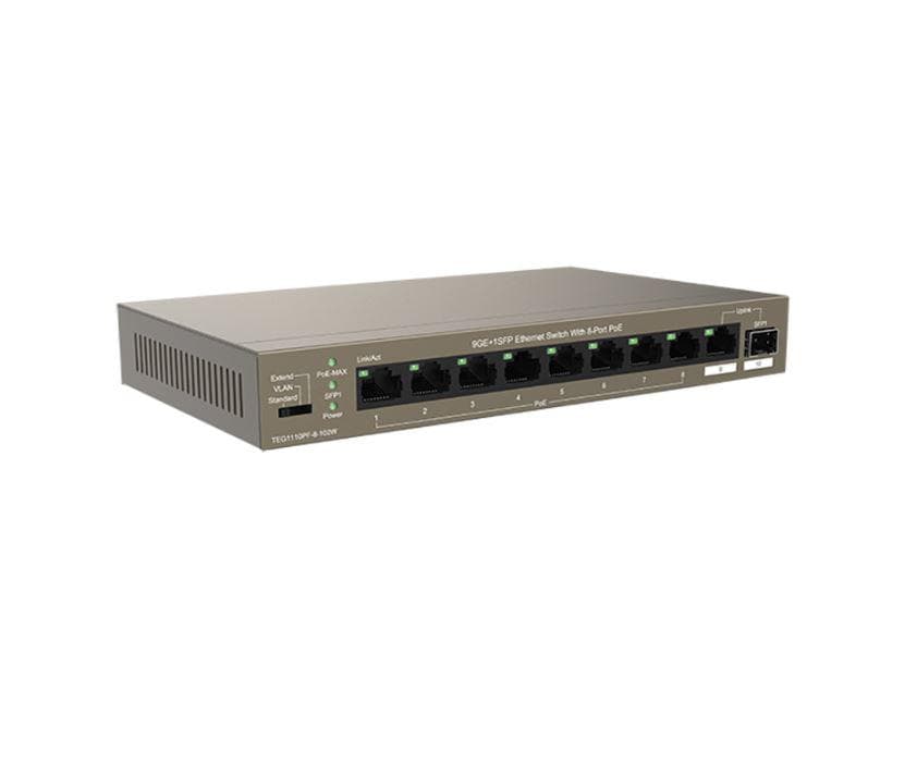 SWITCH TENDA unmanaged, 10 porturi RJ-45 gigabit PoE, max 102W, IEEE 802.3af/at, metalic "TEG1110PF-8-102W" — miniatură