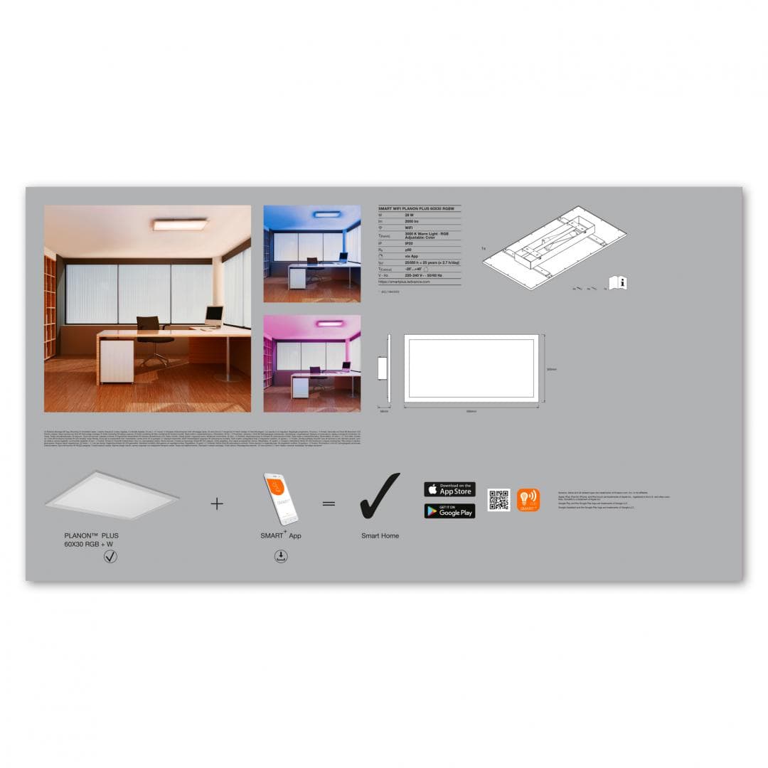 SMART WIFI PLANON PLUS 60X30 RGBW LEDV "000004058075525245" — miniatură