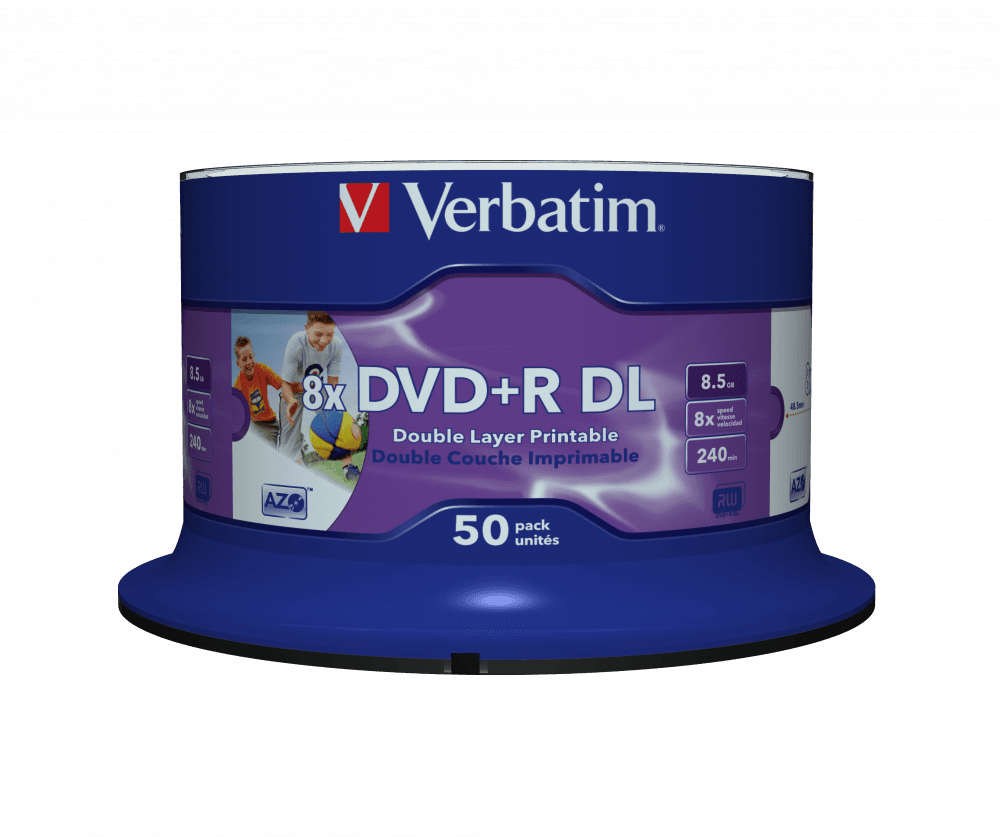 DVD+R VERBATIM 8.5GB VITEZA 8X, SUPRAFATA DUBLA PRINTABILA SUPRAFATA NO-ID,  SPINDLE,  50 BUC, "43703"