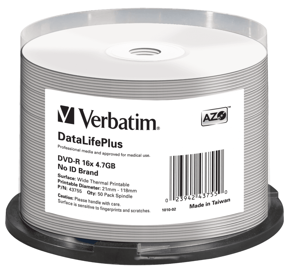 DVD-R VERBATIM 4.7GB, VITEZA 16X, THERMAL PRINTRABLE NO-ID, SPINDLE, 50 BUC, "43755"