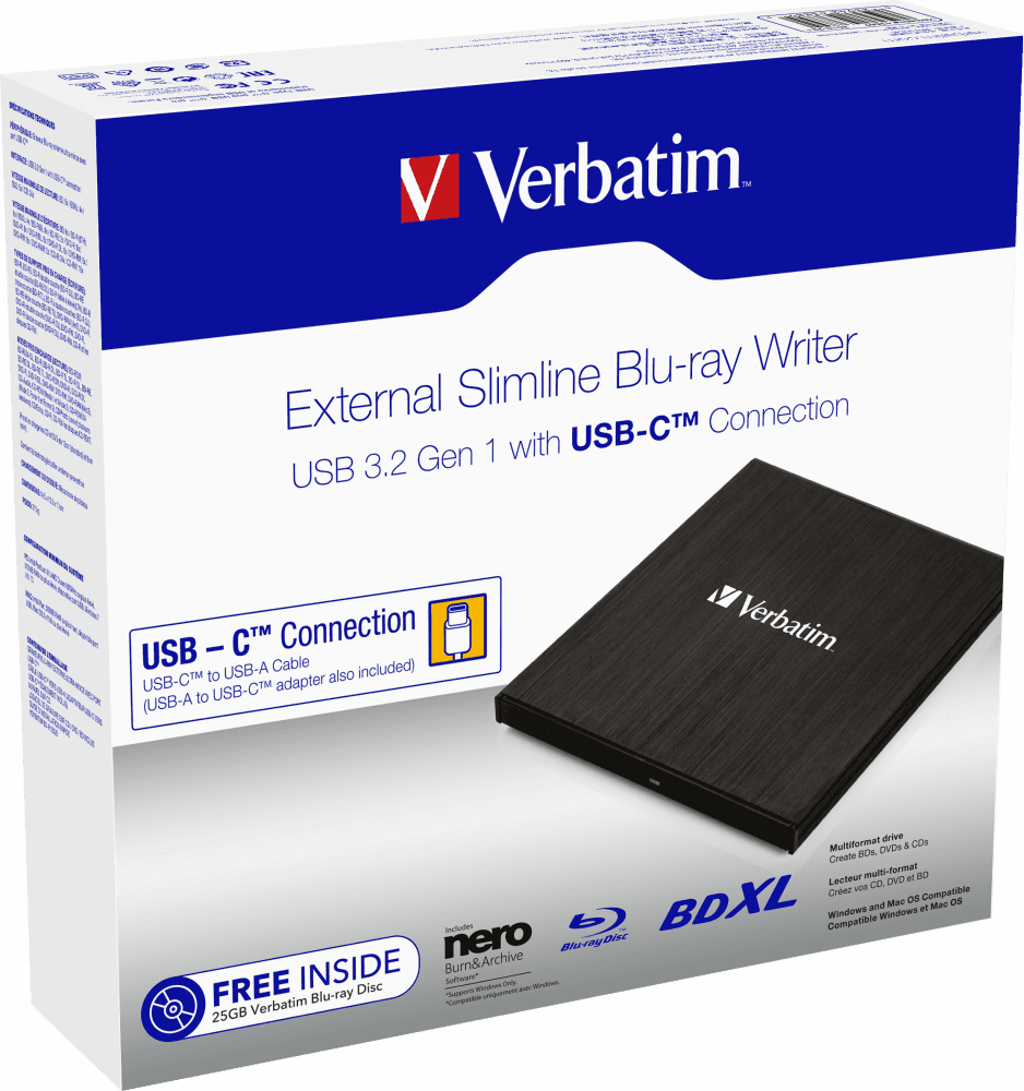 BLU-RAY WRITER VERBATIM USB 3.1 + USB-C "43889" — miniatură