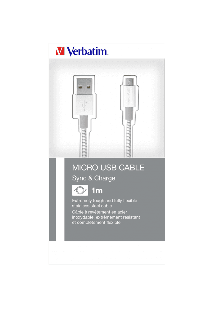 CABLU MICRO USB B VERBATIM, SYNC, 100CM, ARGINTIU "48862" — miniatură