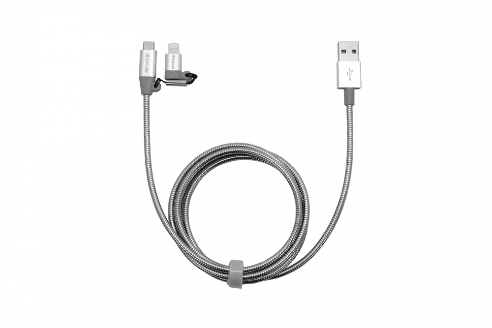 CABLU 2-IN-1 LIGHTNING VERBATIM, MICRO B, STAINLESS STEEL, SYNC, CABLU, 100CM, SILVER "48869"