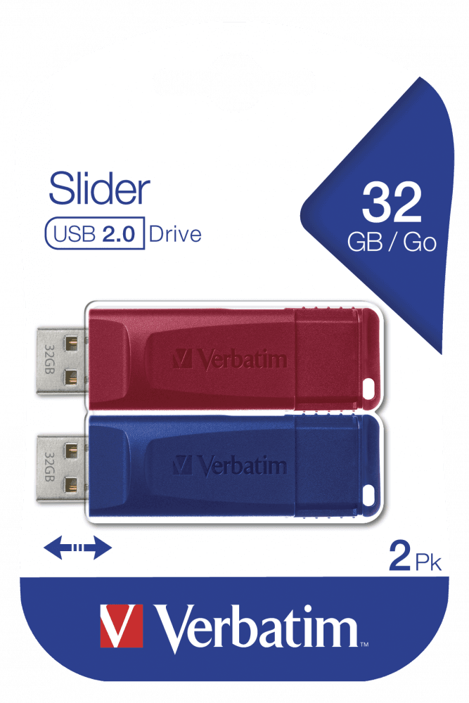 MEMORIE USB VERBATIM StoreNGo SLIDER 2 X 32GB USB 2.0 ROSU, ALBASTRU "49327" — miniatură