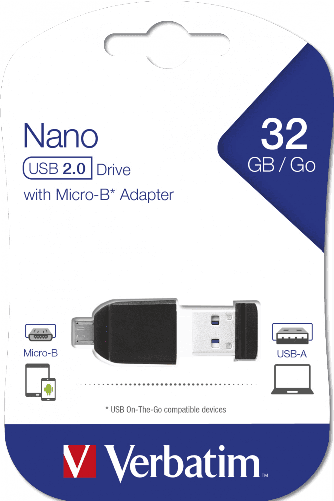 MEMORIE USB VERBATIM NANO StoreNStay 32GB USB 2.0 + ADAPTOR OTG "49822" — miniatură