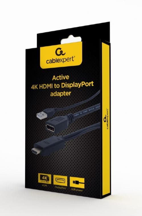ADAPTOR video GEMBIRD, HDMI (T) la DisplayPort (M), rezolutie maxima 4K (3840 x 2160) la 30Hz, activ USB powered, black, "A-HDMIM-DPF-01" — miniatură