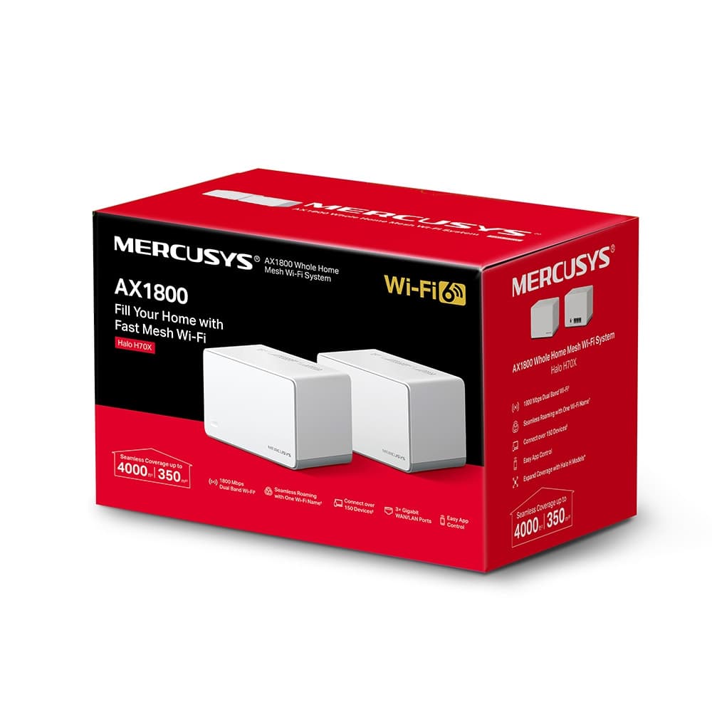 MESH MERCUSYS, wireless, router AX1800, pt interior, 1800 Mbps, port LAN si WAN Gigabit, 2.4 GHz | 5 GHz, standard 802.11ac, "Halo H70X(2-pack)" — miniatură