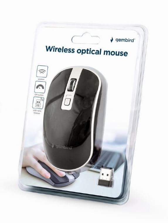 MOUSE GEMBIRD, PC sau NB, wireless, 2.4GHz, optic, 1600 dpi, butoane/scroll 4/1, negru / argintiu, "MUSW-4B-06-BS" — miniatură