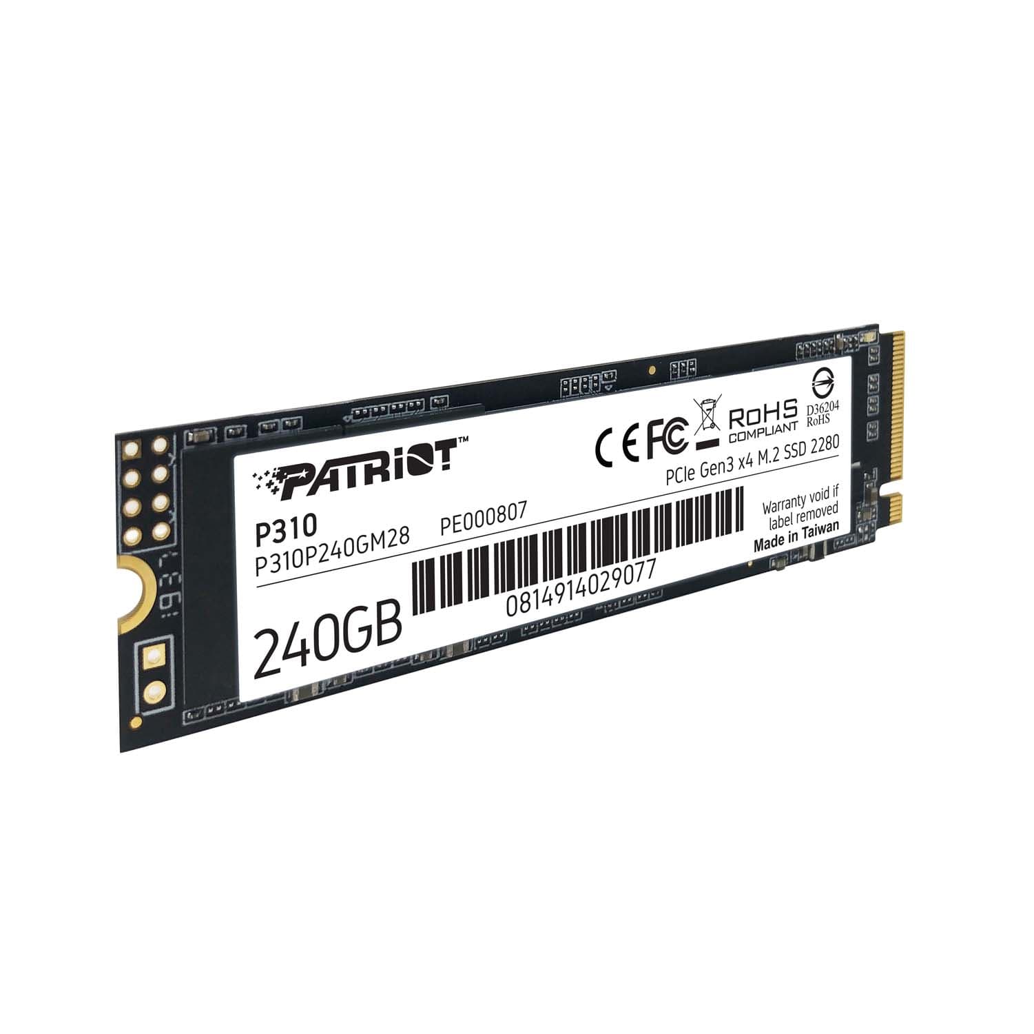 SSD PATRIOT, P310, 240 GB, M.2, PCIe Gen3.0 x4, R/W: 1700/1000 MB/s, "P310P240GM28" — miniatură
