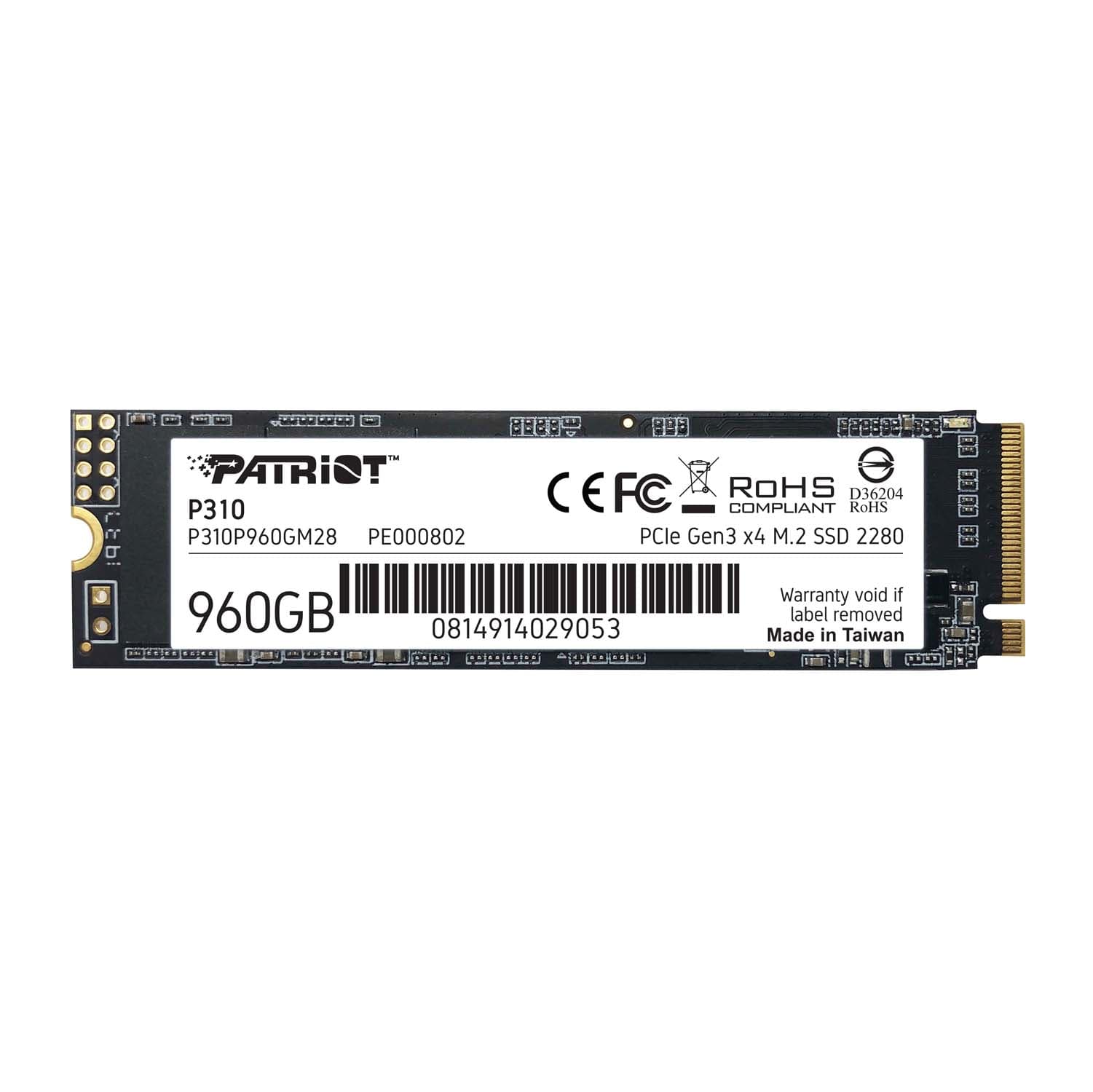 SSD PATRIOT, P310, 960 GB, M.2, PCIe Gen3.0 x4, R/W: 2100/1800 MB/s, "P310P960GM28"