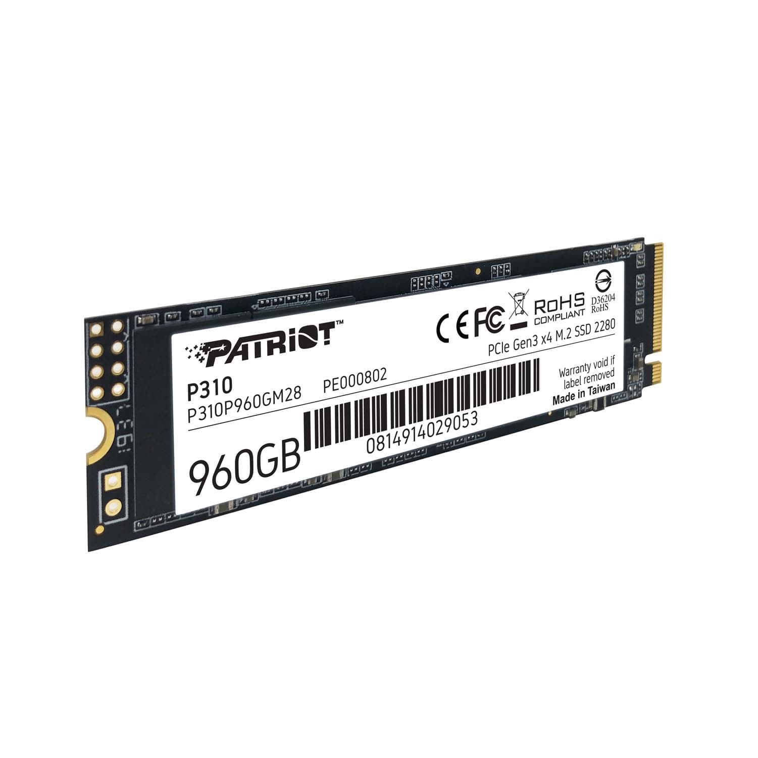 SSD PATRIOT, P310, 960 GB, M.2, PCIe Gen3.0 x4, R/W: 2100/1800 MB/s, "P310P960GM28" — miniatură