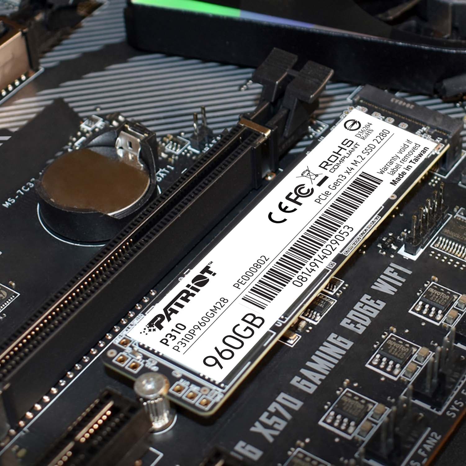 SSD PATRIOT, P310, 960 GB, M.2, PCIe Gen3.0 x4, R/W: 2100/1800 MB/s, "P310P960GM28" — miniatură