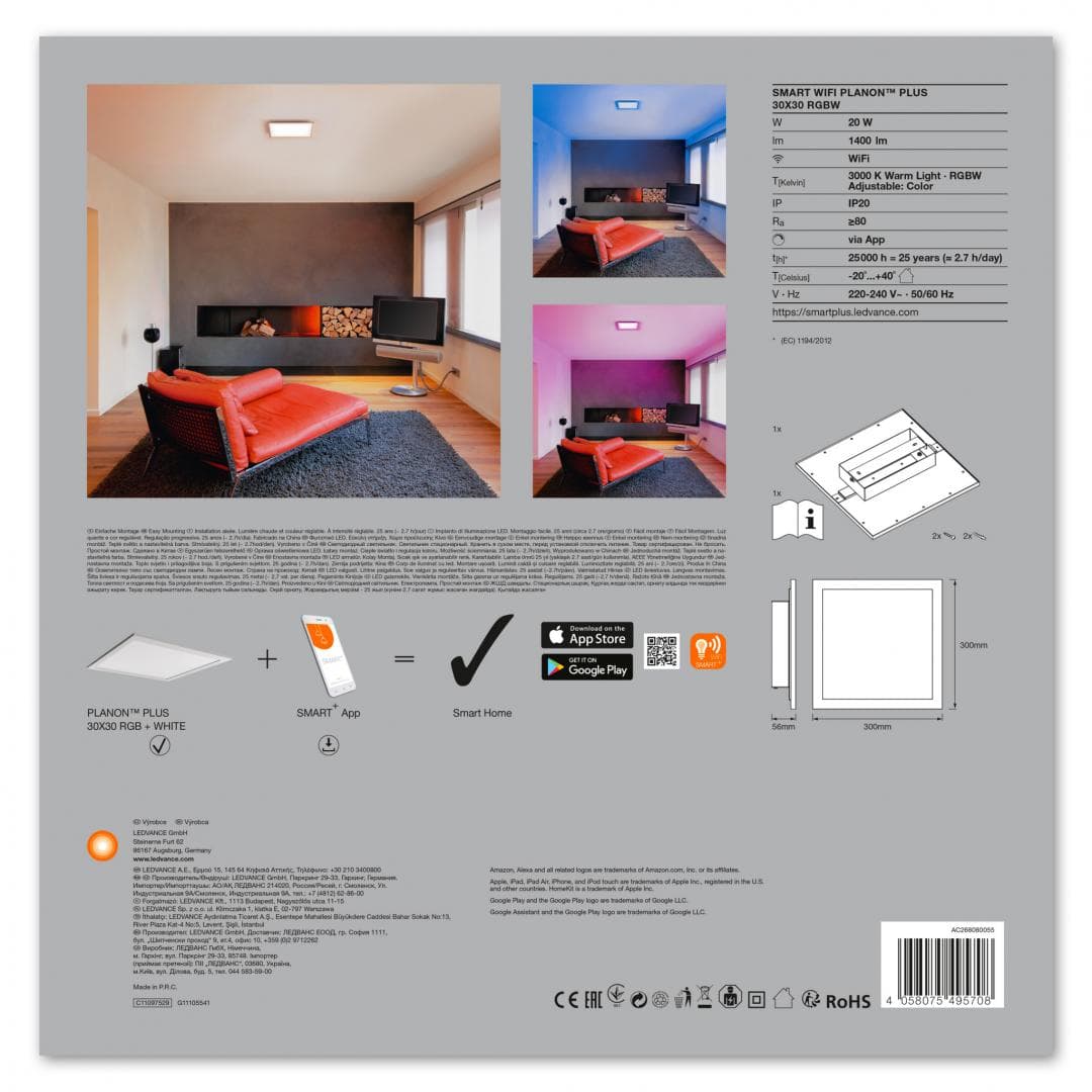 SMART WIFI PLANON PLUS 30X30 RGBW LEDV "000004058075495708" — miniatură