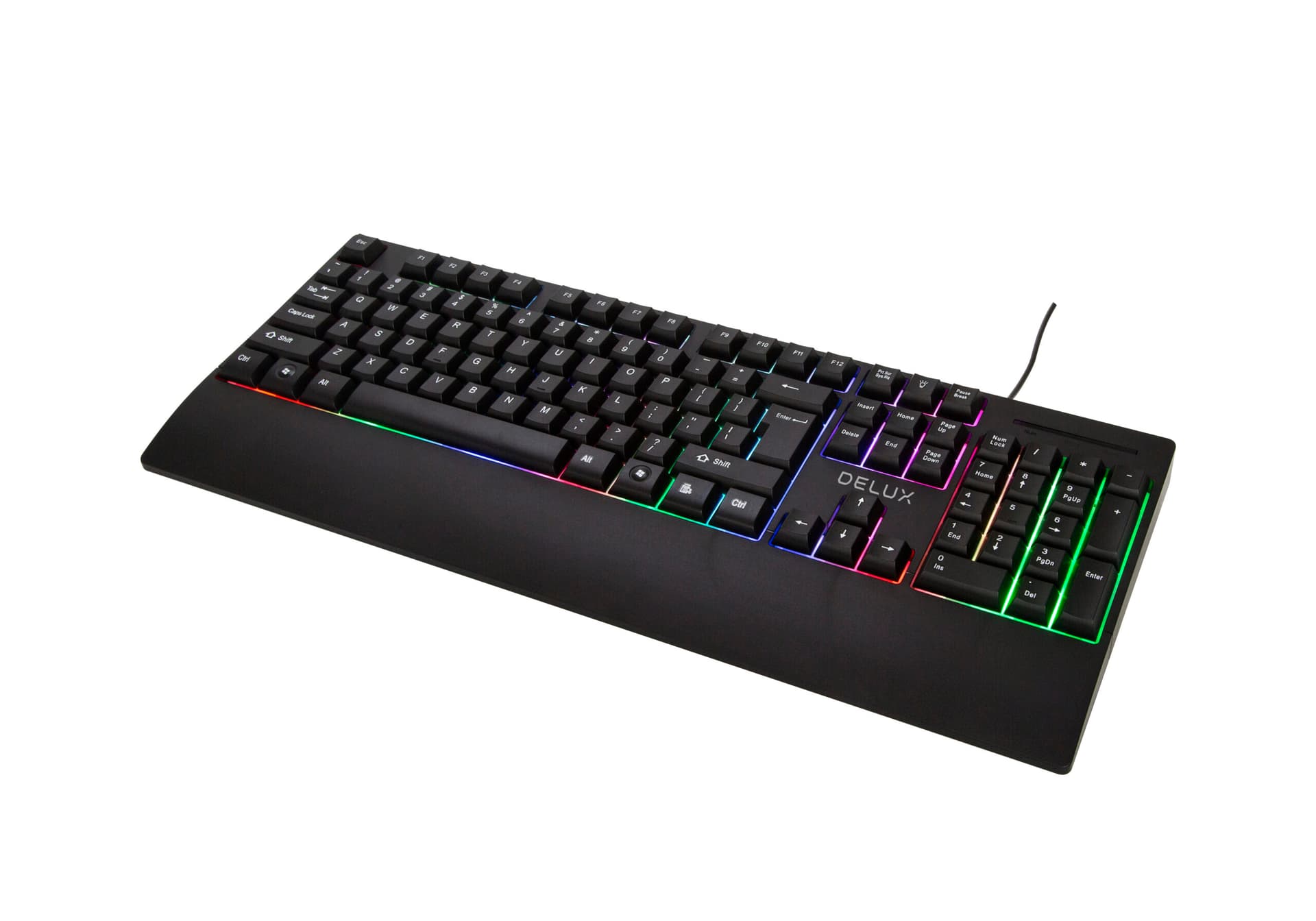 TASTATURA DELUX, cu fir, 104 taste, format standard, 7 RGB backlit, USB, negru, "K9852U-BK"x — miniatură