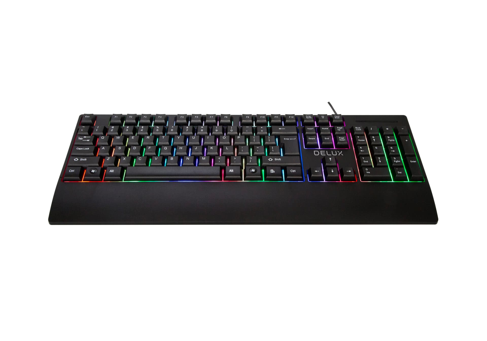 TASTATURA DELUX, cu fir, 104 taste, format standard, 7 RGB backlit, USB, negru, "K9852U-BK"x — miniatură