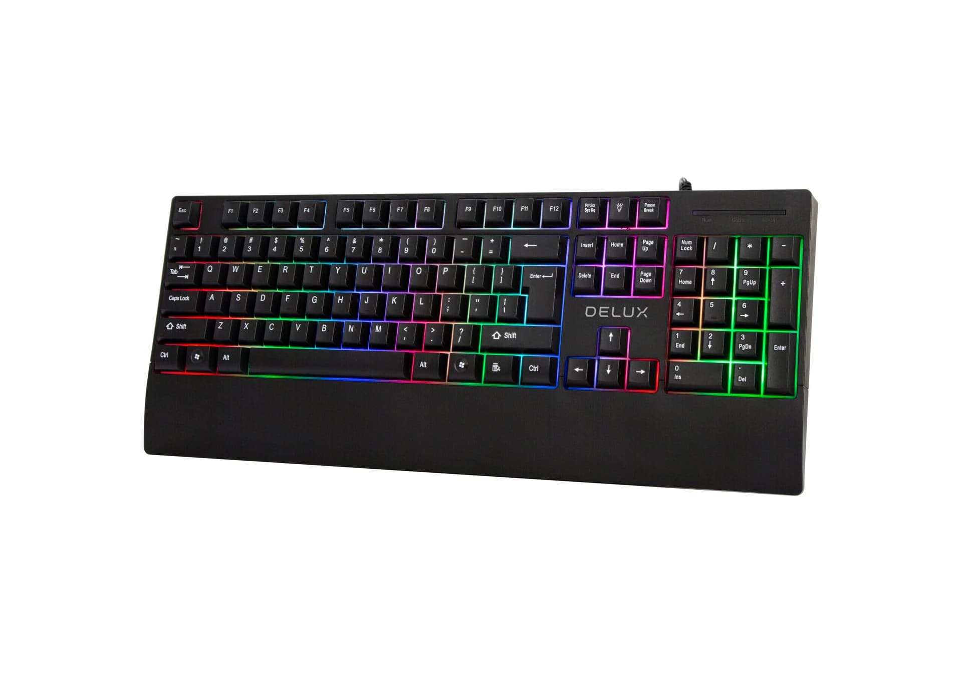 TASTATURA DELUX, cu fir, 104 taste, format standard, 7 RGB backlit, USB, negru, "K9852U-BK"x