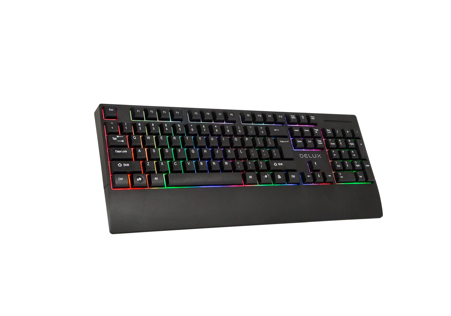 TASTATURA DELUX, cu fir, 104 taste, format standard, 7 RGB backlit, USB, negru, "K9852U-BK"x — miniatură