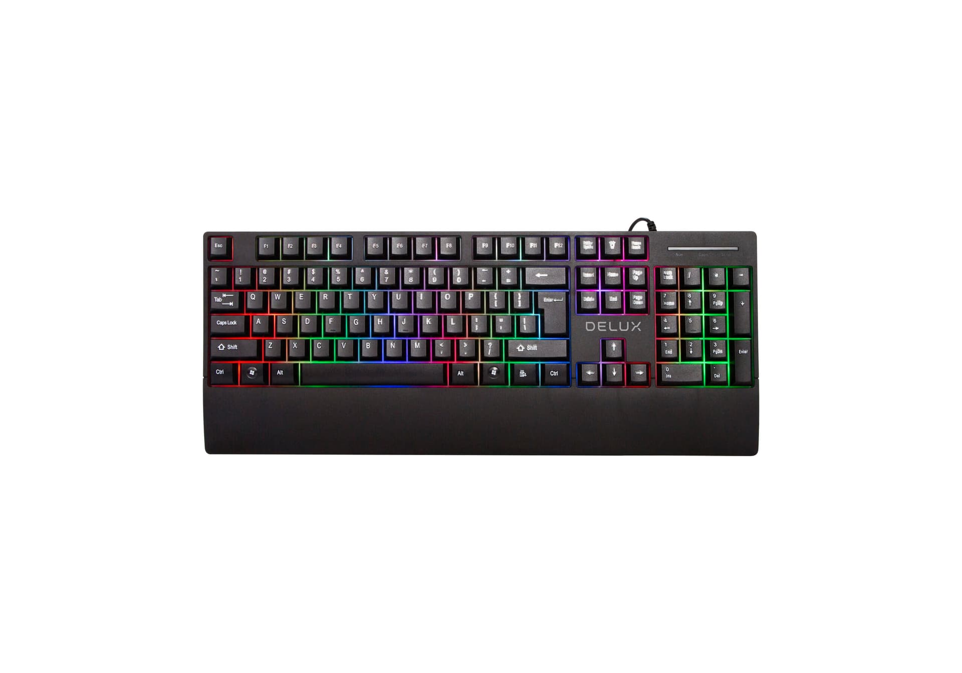 TASTATURA DELUX, cu fir, 104 taste, format standard, 7 RGB backlit, USB, negru, "K9852U-BK"x — miniatură