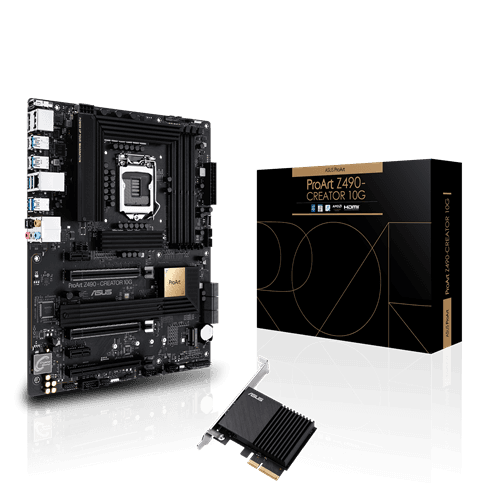 ASUS ProART Z490-CREATOR 10G LGA1200 DDR4 2xM.2 4xSATA 2.5Gbps LAN 1xHDMI 1xDP ATX MB, "PROART Z490-CREATOR 10G"