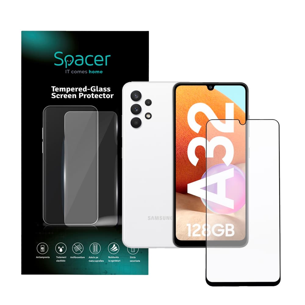 FOLIE STICLA Spacer pentru Samsung Galaxy A32 4G, grosime 0.3mm, acoperire totala ecran, strat special anti-ulei si anti-amprenta, Tempered Glass, sticla 9D, duritate 9H "SPPG-SM-GX-A324G-TG"
