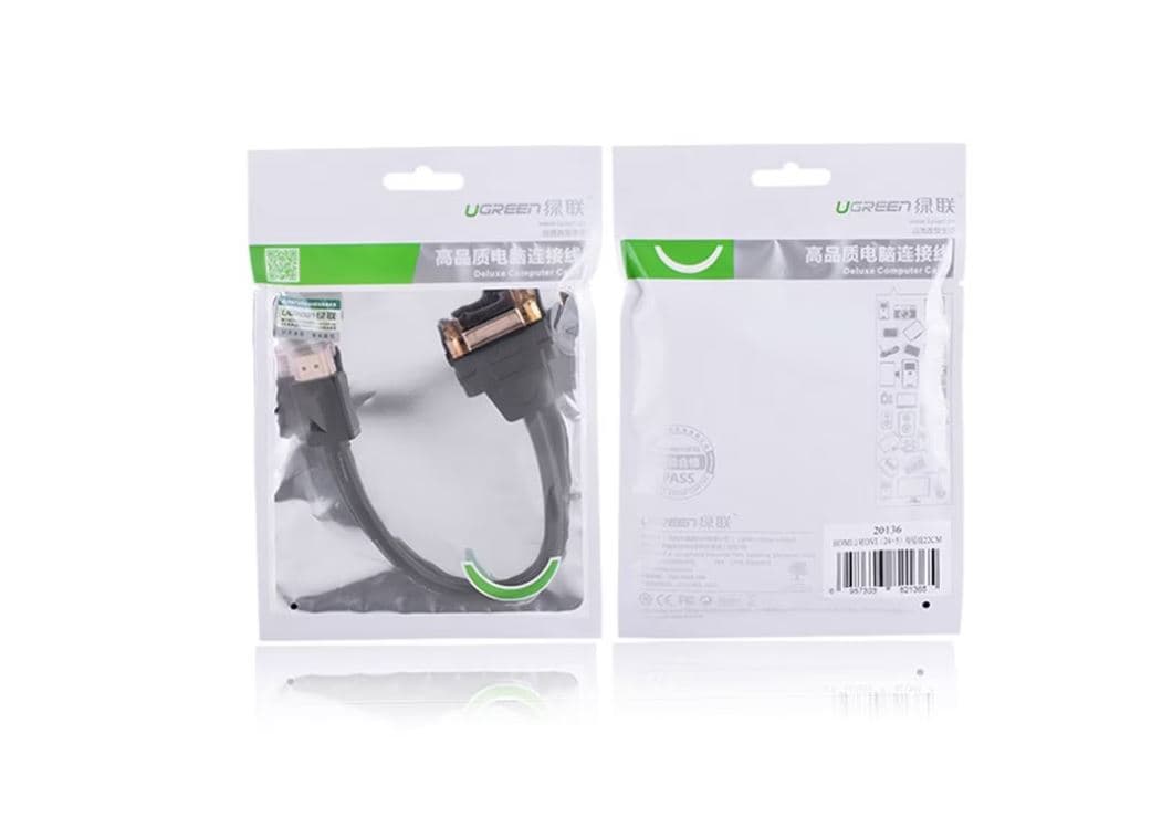 CABLU video Ugreen, HDMI (T) la DVI (M), rezolutie maxima FHD (1920 x 1080), conectori auriti, 0.2m, negru "20136") - 6957303821365 — miniatură