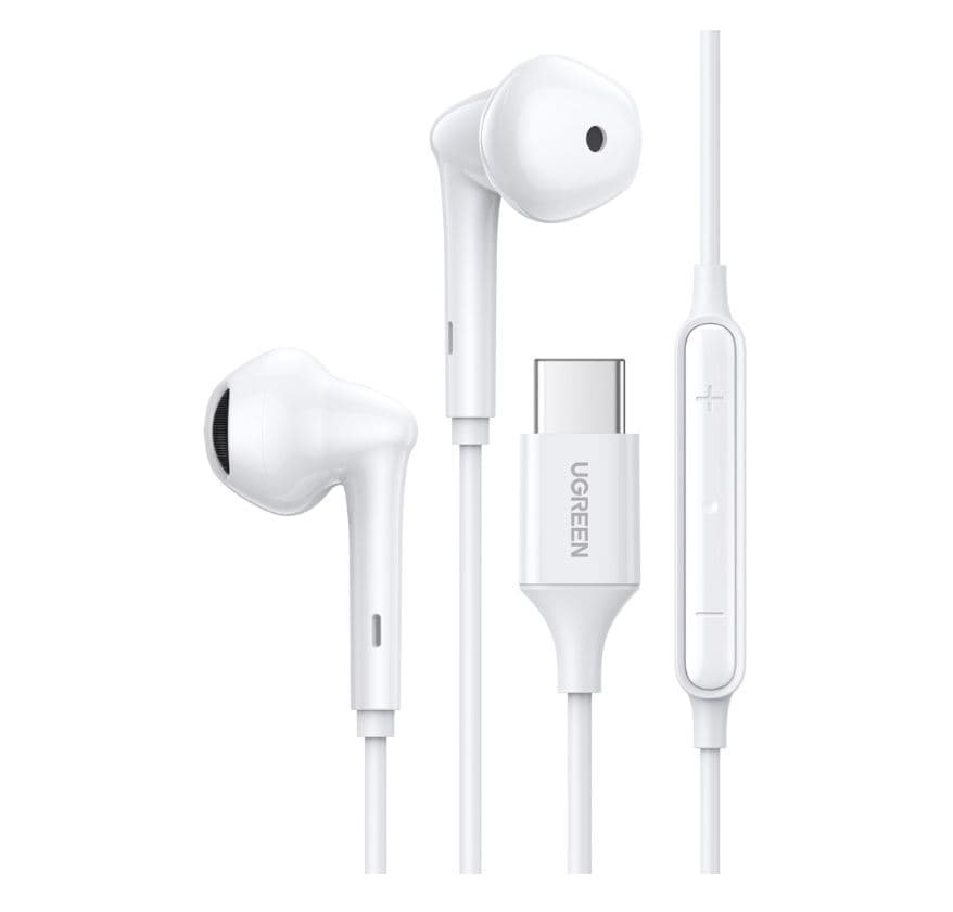 CASTI Ugreen, "EP101", intraauriculare - butoni, pt smartphone, microfon pe fir, conectare prin USB Type-C, lungime cablu 1.2m, alb, "60700" - 6957303867004