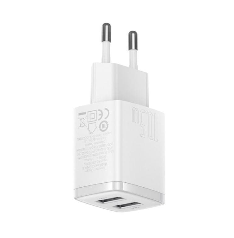 INCARCATOR retea Baseus Compact,10.5W, 2 x USB 5V/2.1A, alb "CCXJ010202" - 6932172606916 — miniatură