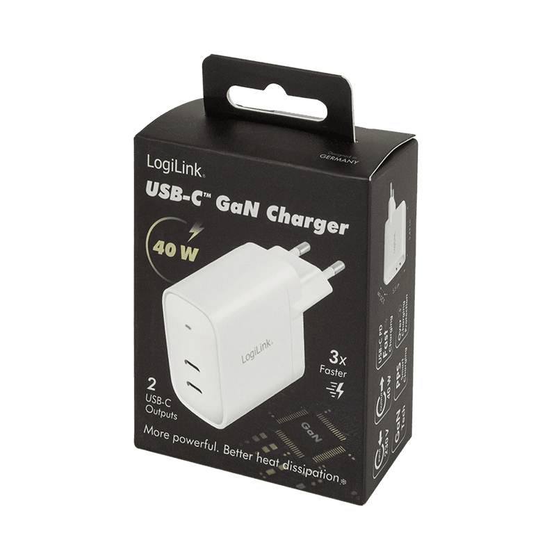 ALIMENTATOR retea 220V LOGILINK, universal, 2 x USB-C, maxim 11V/1.8A, GaN 40W, suport OCP/OVP/OHP/SCP, alb, "PA0282" — miniatură