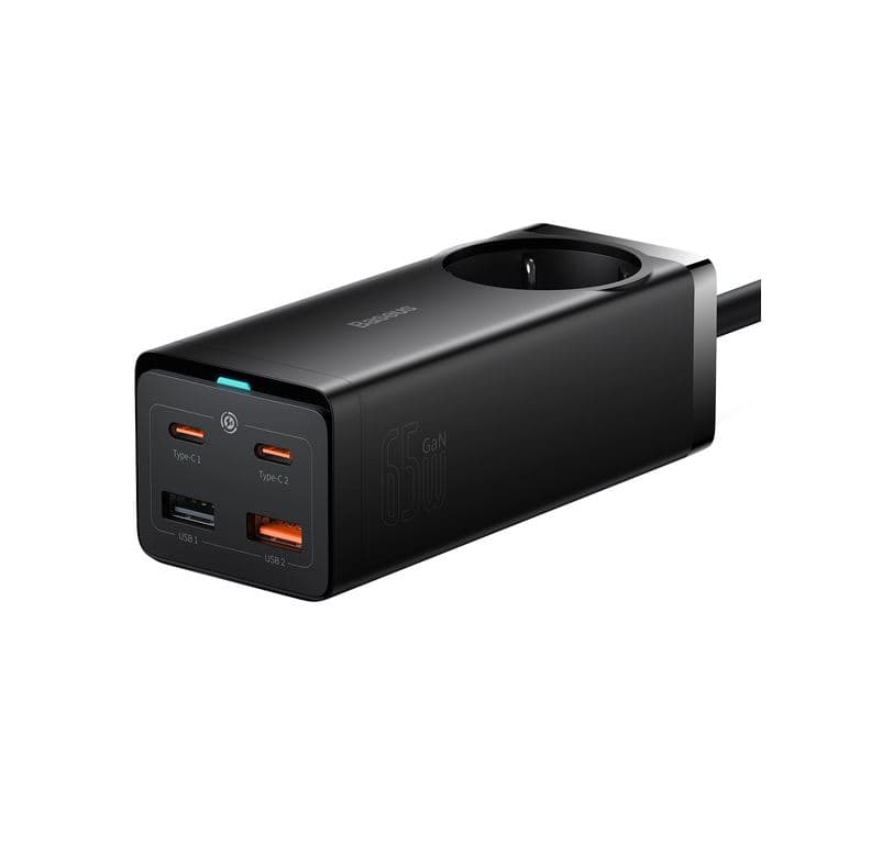 INCARCATOR RETEA Baseus GaN3 Pro Powerstrip, QC 65W, 1xAC, 2xUSB Type-C Output 5V/3A, 2xUSB, include cablu USB Type-C la USB Type-C 100W, 1m, negru "PSZM000901"-6932172610241