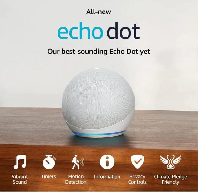 Amazon Echo Dot 5, Boxa cu ceas, Wh "B09B95DTR4" — miniatură