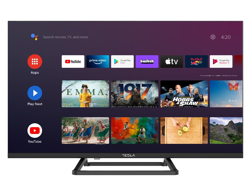 Tesla Android TV 9, DLED 43E625BUS, 109 cm, UHDDVB-T/T2/C/S/S2, 300cd/m2, VESA 200x200mm "43E625BUS" — miniatură