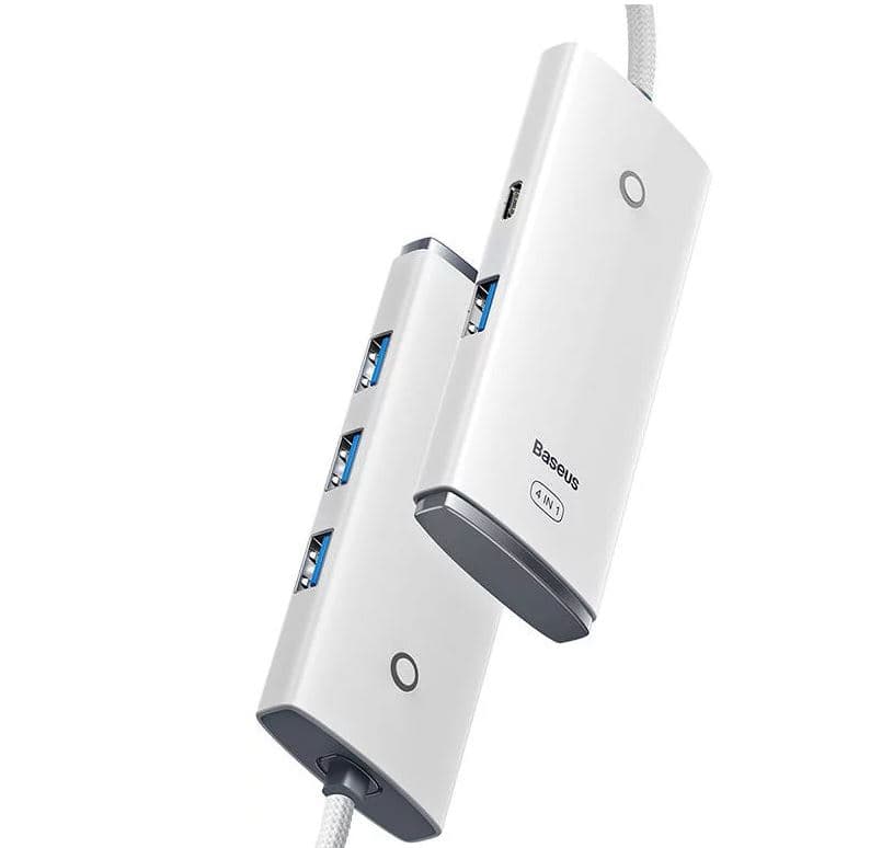 HUB extern Baseus Lite, porturi USB: USB 3.0 x 4, conectare prin USB 3.0, lungime 0.25m, alb, "WKQX030002" - 6932172606190 — miniatură