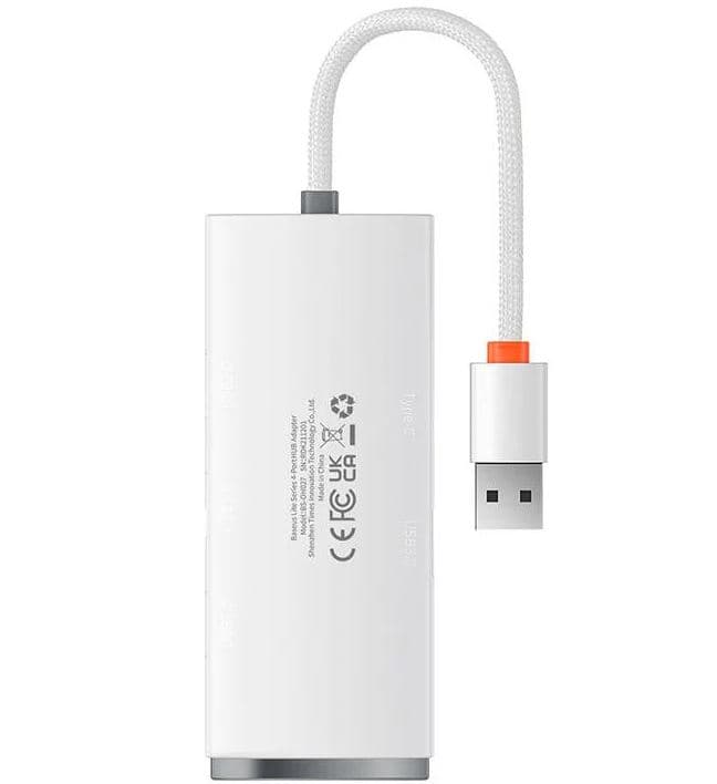 HUB extern Baseus Lite, porturi USB: USB 3.0 x 4, conectare prin USB 3.0, lungime 0.25m, alb, "WKQX030002" - 6932172606190 — miniatură