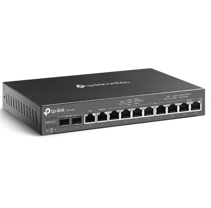 ROUTER TP-LINK wired Gigabit, 2× Gigabit SFP WAN/LAN ports, 1× Gigabit RJ45 WAN port, and 1× Gigabit RJ45 WAN/LAN port, Omada 3-in-1 Gigabit VPN Router "ER7212PC" — miniatură