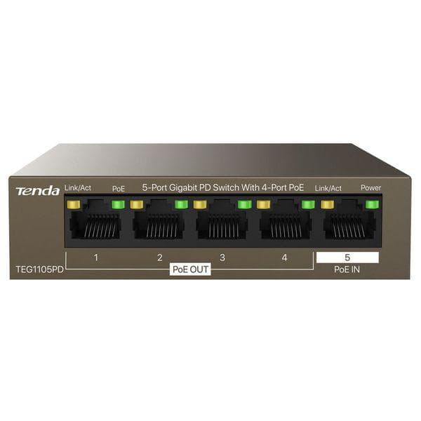 SWITCH TENDA 5 porturi RJ-45 GIGABIT cu 4 porturi POE max 20W, IEEE 802.3af, metalic"TEG1105PD"