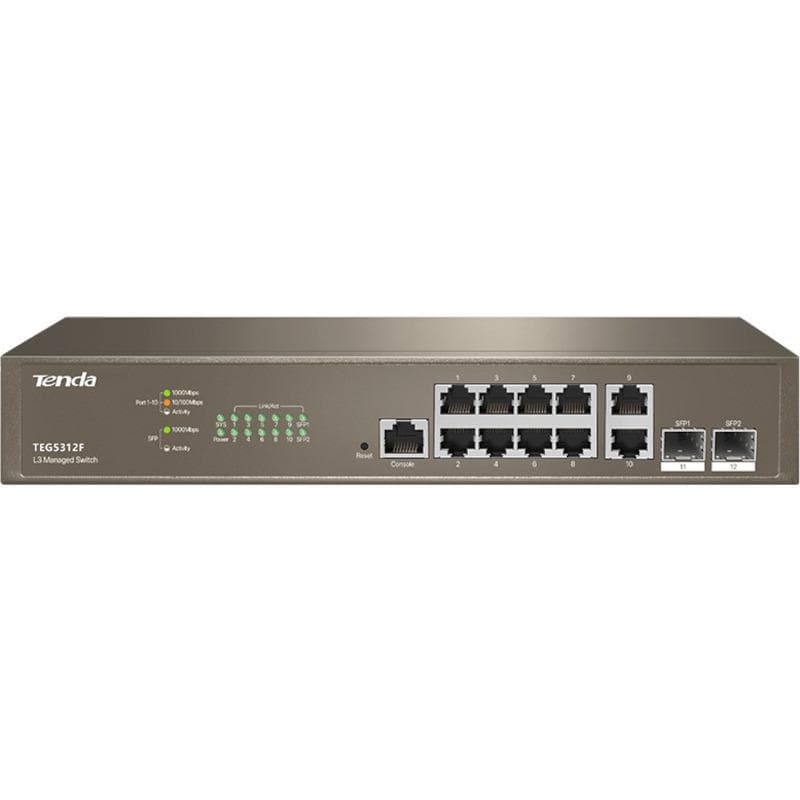SWITCH TENDA managed layer 3, 10 porturi 10/100/1000 Ethernet Base-T, 2 porturi 1000 SFP Base-X, metalic "TEG5312F"