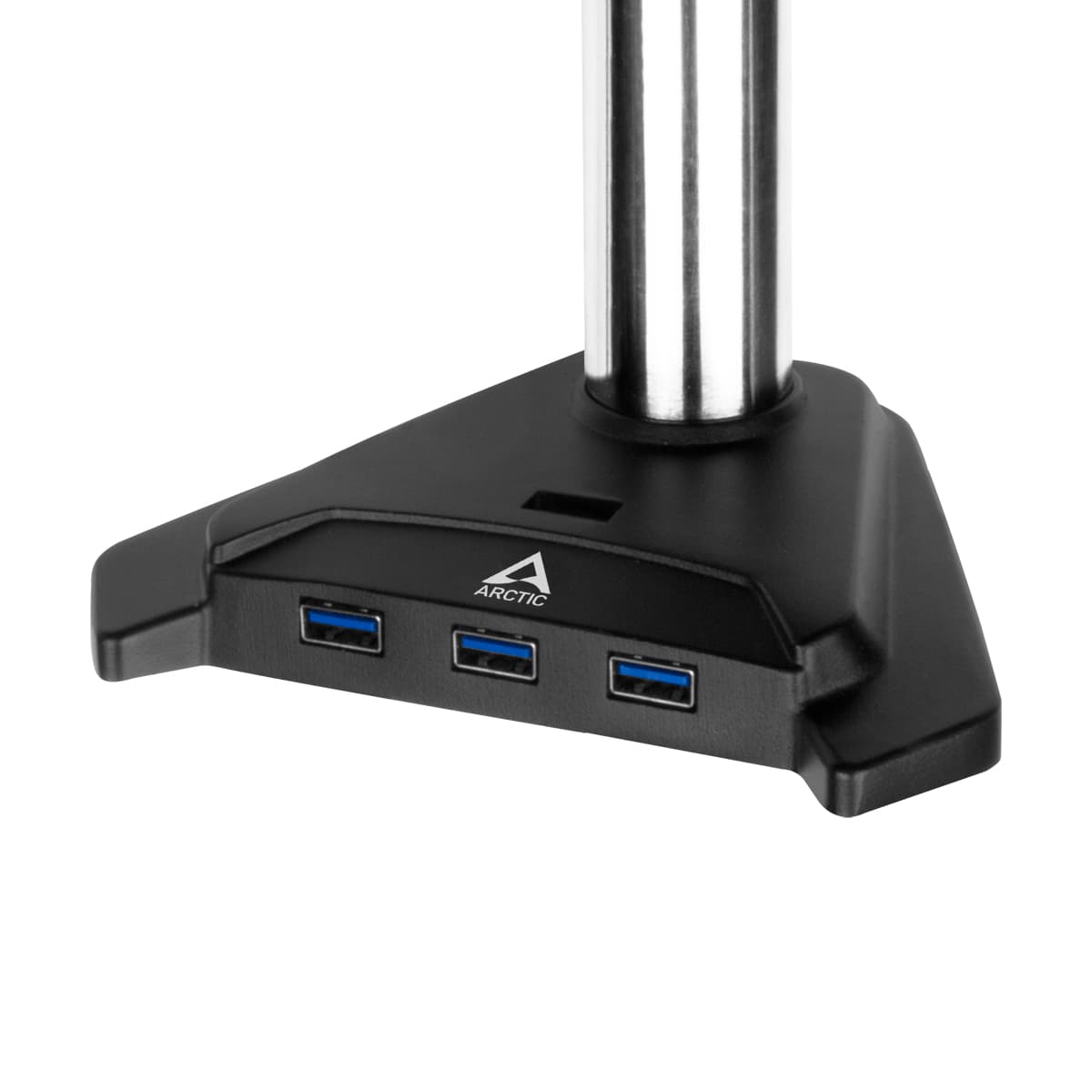 Suport monitor Arctic, pt 2 monitoare, diag max. 34inch, max. 2x8Kg, rotatie, inclinare, pivotare, port USB 3.0 4 porturi, alimentare prin mini-USB, prindere de birou, negru, "AEMNT00057A" — miniatură