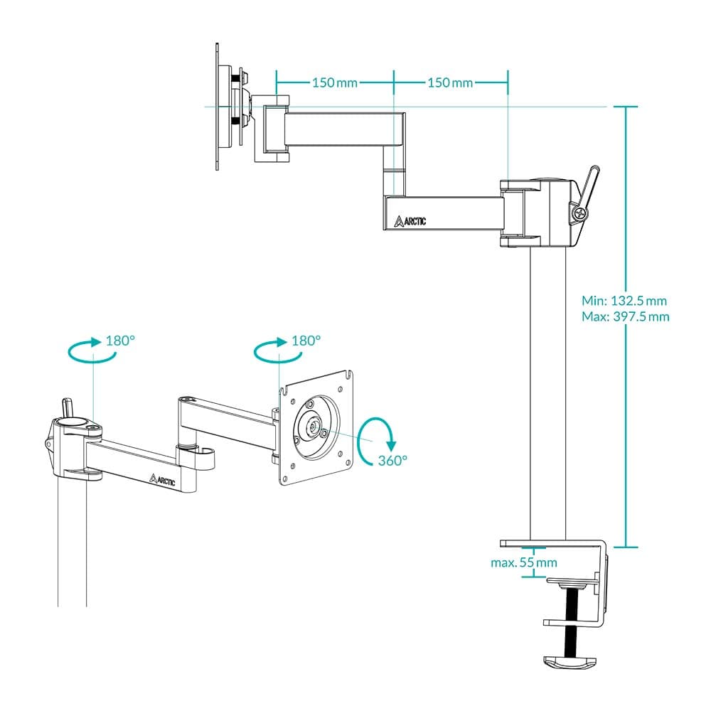 Suport monitor Arctic ARCTIC X1 - Single Monitor Arm in black colour "AEMNT00061A" — miniatură