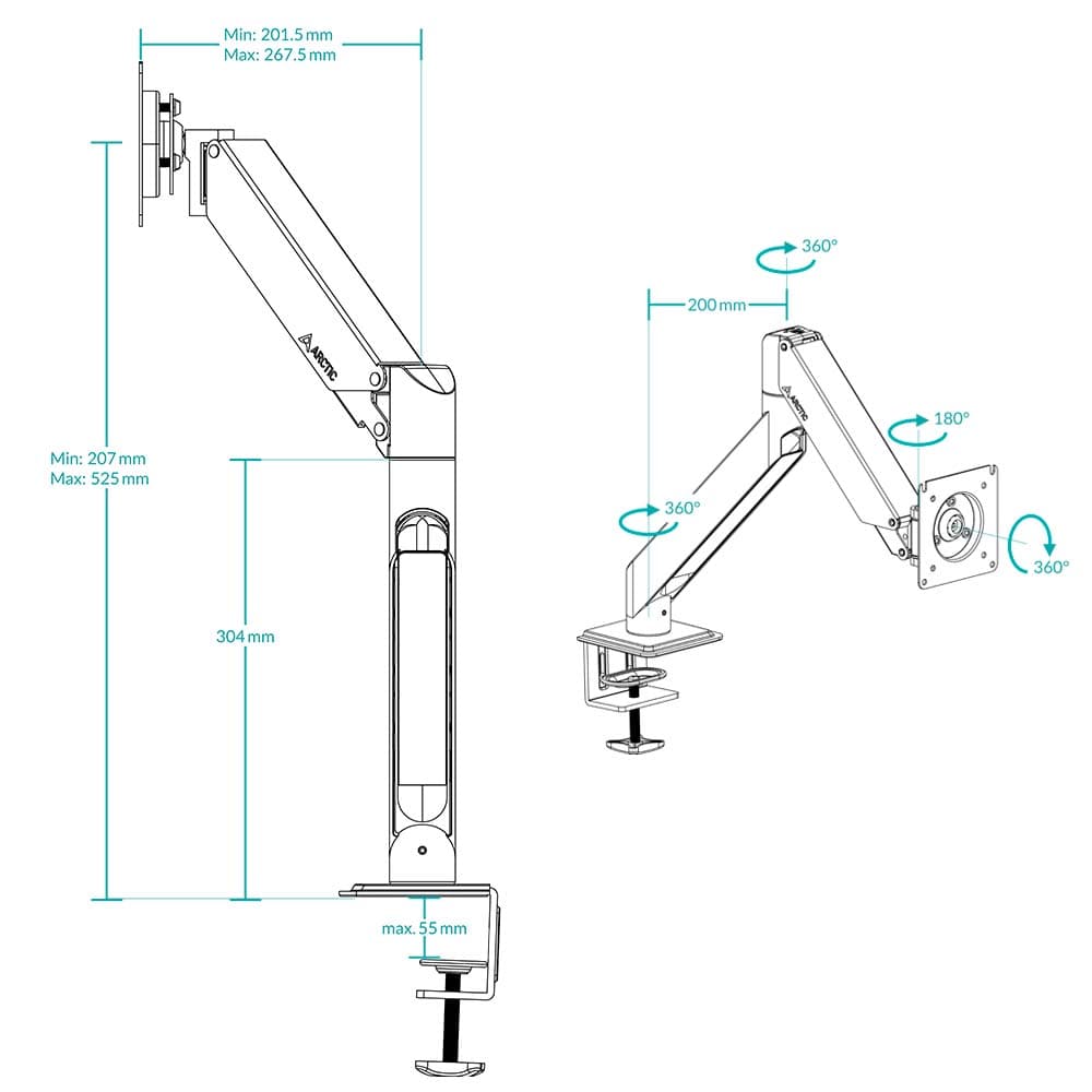 Suport monitor Arctic ARCTIC X1-3D - Single Monitor arm with complete 3D movement in black colour "AEMNT00062A" — miniatură