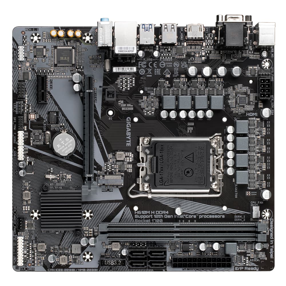 GIGABYTE Mainboard Desktop H610M H DDR4 1.2 (LGA1700, 2x DDR4 up to 64GB, D-Sub, HDMI, 1x PCI-Ex16x16, 1x PCI-Ex1, 4x SATA, 1x M.2, 4x USB 3.2 Gen1, 4x USB 2.0/1.1, GLAN) mATX "H610M H DDR4 1.2"