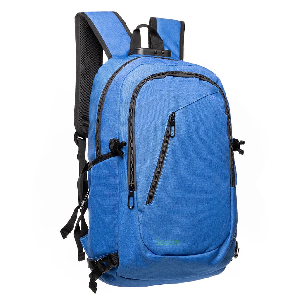 RUCSAC SPACER, pt. notebook de max. 15.6", 2 compartimente, buzunar frontal, buzunar lateral x 2, blocare fermoar, USB 2.0 (M)(pt. acces la Power Bank), Jack 3.5 mm (pt. acces la casti), waterproof, poliester, albastru, "Duke", "SPBP-DUKE-BL"