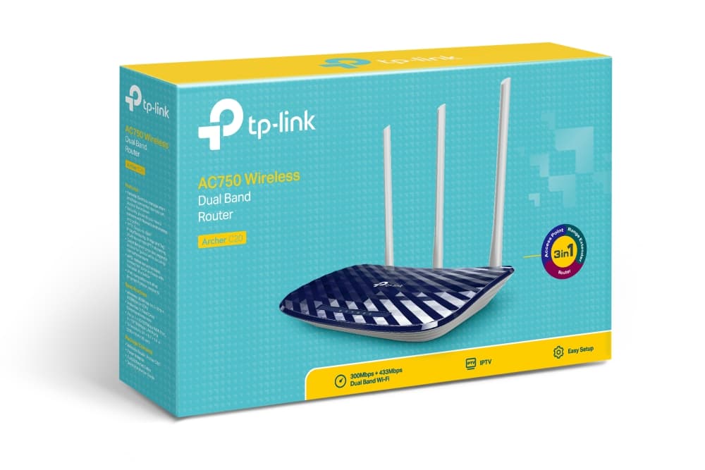 ROUTER TP-LINK wireless 750Mbps, 4 porturi 10/100Mbps, 2 antene externe, Dual Band AC750, "Archer C20" 45504898 45504898 — miniatură